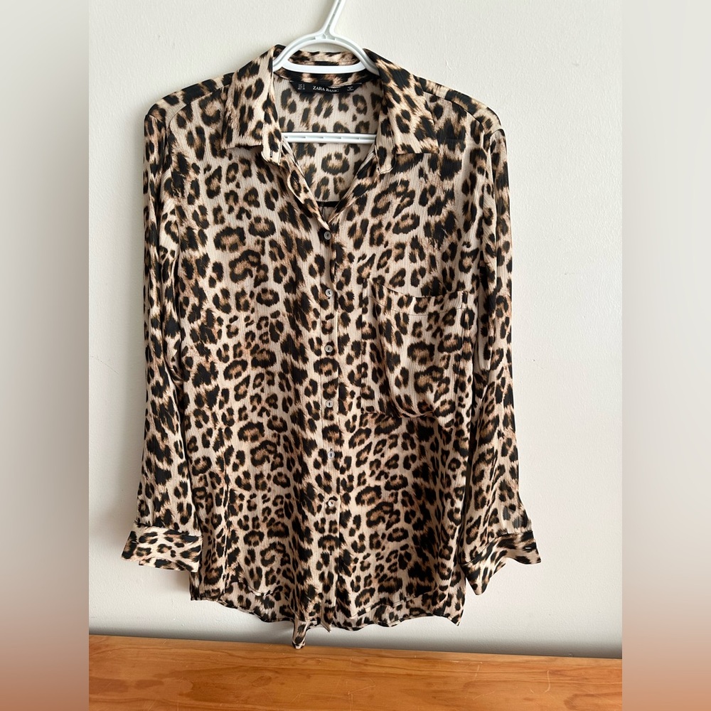 Zara animal print oversized button down blouse  size small - Picture 3 of 11